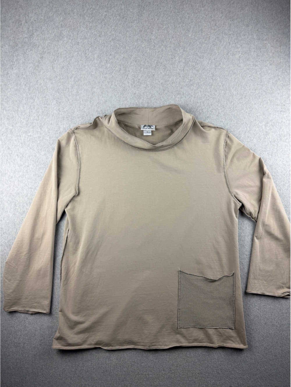 Wild Palms XL Taupe Cowl Neck Top 3/4 Sleeve Pocket Lagenlook Cotton Blend